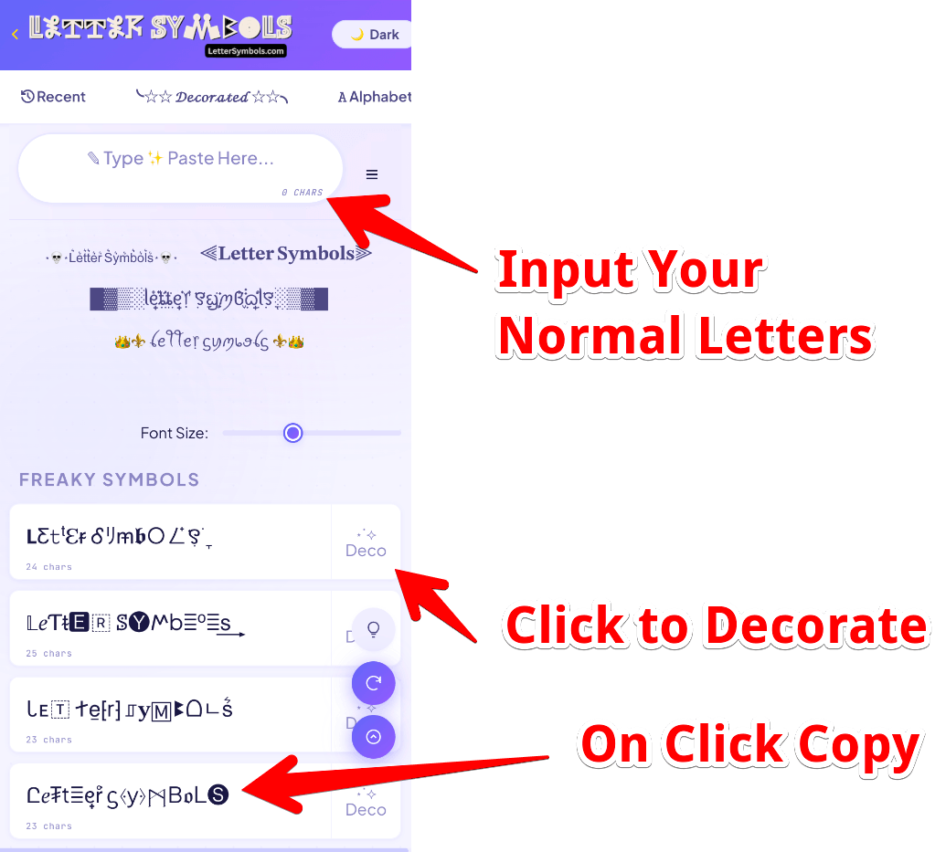 How to use lettersymbols.com